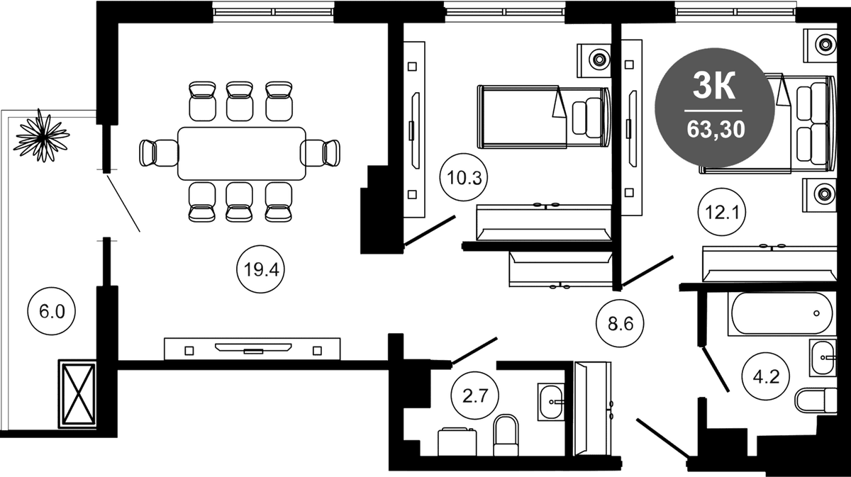 Продается 3-комн. квартира, 58.5 м²