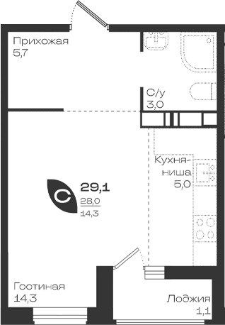 Продается 1-комн. квартира, 28 м²