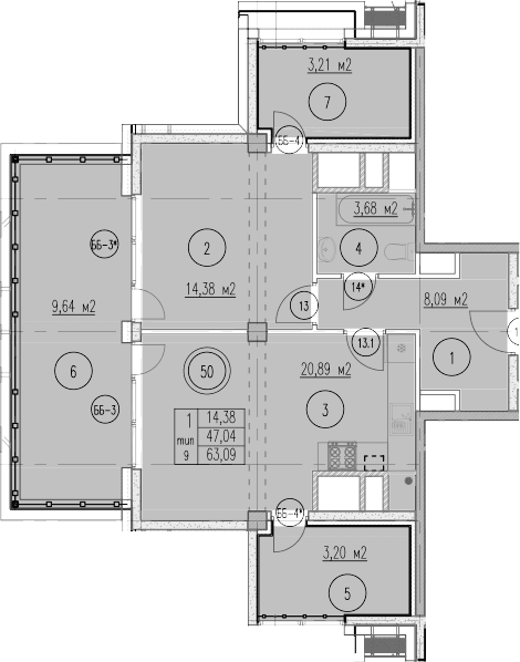 Продается 1-комн. квартира, 45.96 м²