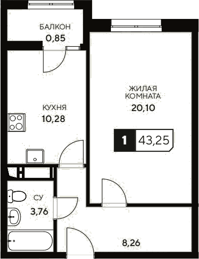 Продается 1-комн. квартира, 42.4 м²