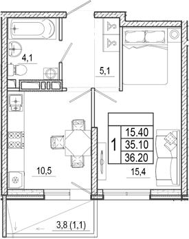 Продается 1-комн. квартира, 35.1 м²
