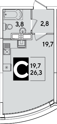 Продается 1-комн. квартира, 26.3 м²