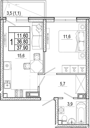 Продается 2-комн. квартира, 36.8 м²