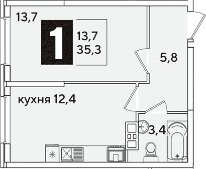 Продается 1-комн. квартира, 35.3 м²