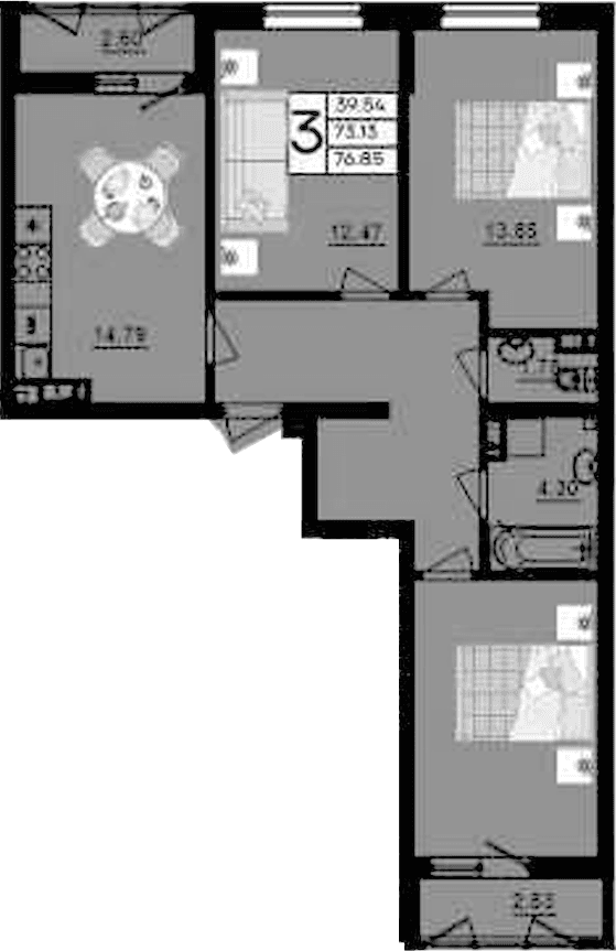 Продается 3-комн. квартира, 73.13 м²