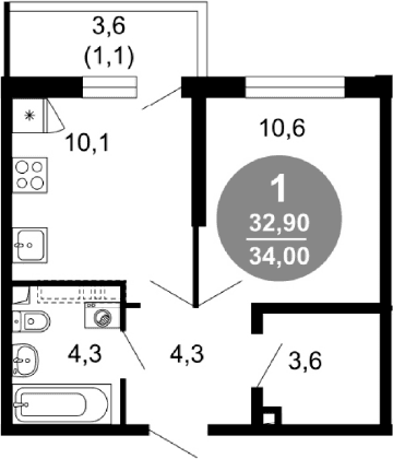 Продается 1-комн. квартира, 32.9 м²
