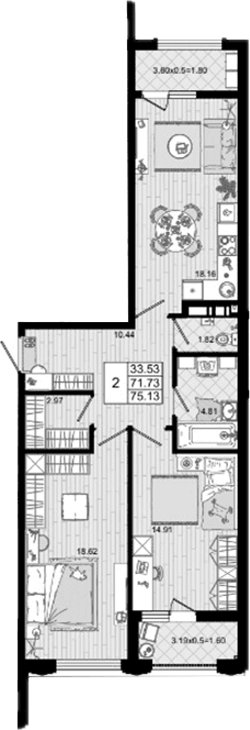 Продается 2-комн. квартира, 71.73 м²