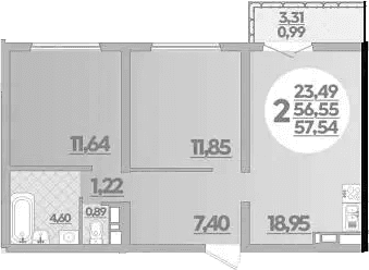 Продается 2-комн. квартира, 56.55 м²