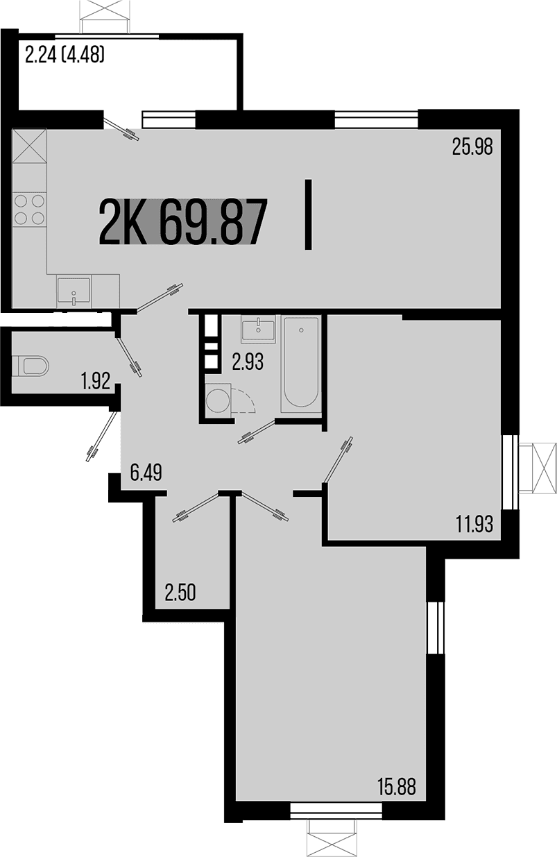 Продается 2-комн. квартира, 67.63 м²