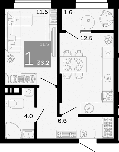 Продается 1-комн. квартира, 34.2 м²