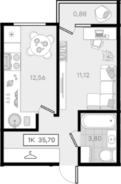 Продается 1-комн. квартира, 34.82 м²