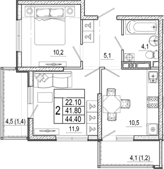 Продается 2-комн. квартира, 41.8 м²