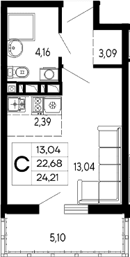 Продается 1-комн. квартира, 22.68 м²