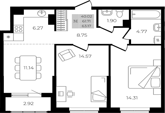 Продается 3-комн. квартира, 61.71 м²