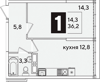 Продается 1-комн. квартира, 36.2 м²