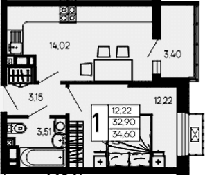 Продается 1-комн. квартира, 32.9 м²