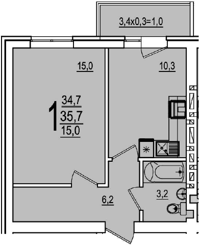 Продается 1-комн. квартира, 34.7 м²