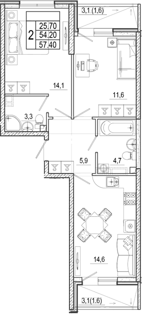 Продается 2-комн. квартира, 54.2 м²