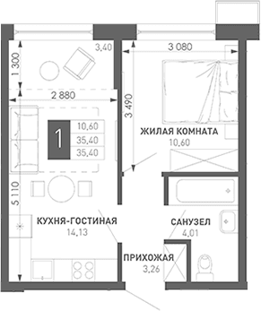 Продается 1-комн. квартира, 37.14 м²
