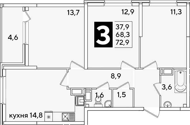 Продается 3-комн. квартира, 68.3 м²