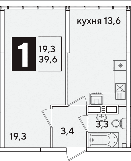 Продается 1-комн. квартира, 39.6 м²