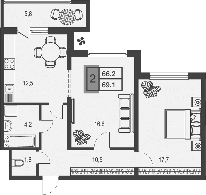 Продается 2-комн. квартира, 63.3 м²