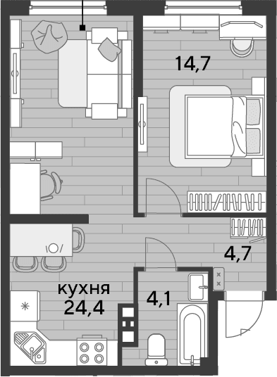 Продается 1-комн. квартира, 47.9 м²