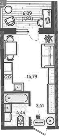Продается 1-комн. квартира, 22.64 м²