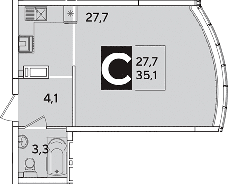 Продается 1-комн. квартира, 35.1 м²