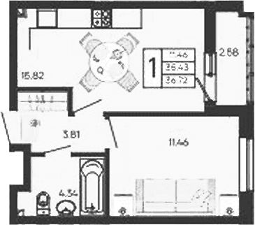 Продается 1-комн. квартира, 35.43 м²