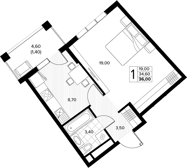 Продается 1-комн. квартира, 34.6 м²