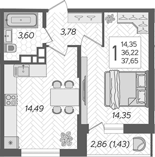 Продается 1-комн. квартира, 36.22 м²