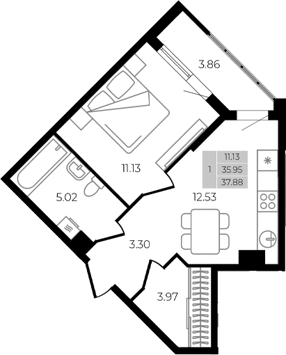 Продается 1-комн. квартира, 35.95 м²