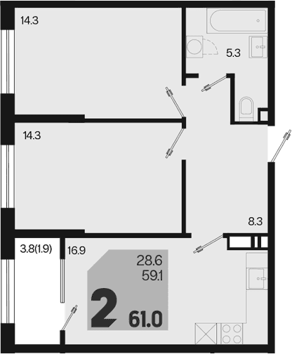 Продается 3-комн. квартира, 59.1 м²