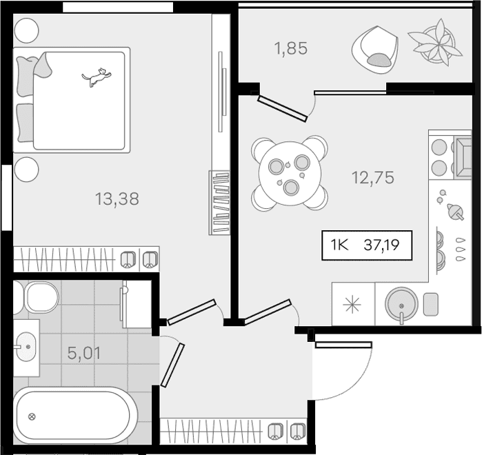 Продается 1-комн. квартира, 35.34 м²