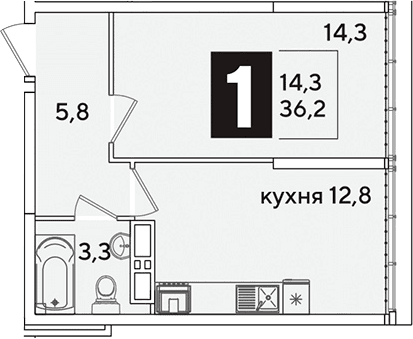Продается 1-комн. квартира, 36.2 м²