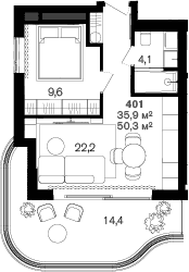 Продается 1-комн. квартира, 35.9 м²