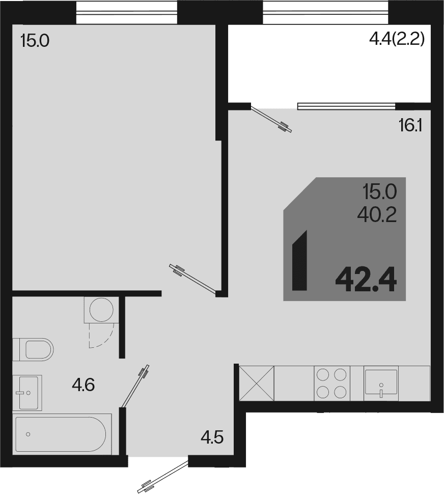 Продается 2-комн. квартира, 40.2 м²