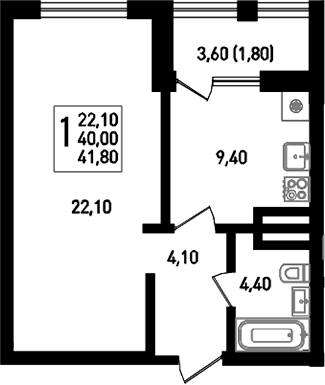 Продается 1-комн. квартира, 41 м²