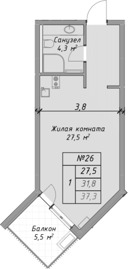 Продается 1-комн. квартира, 31.8 м²