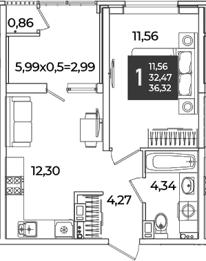 Продается 1-комн. квартира, 32.47 м²