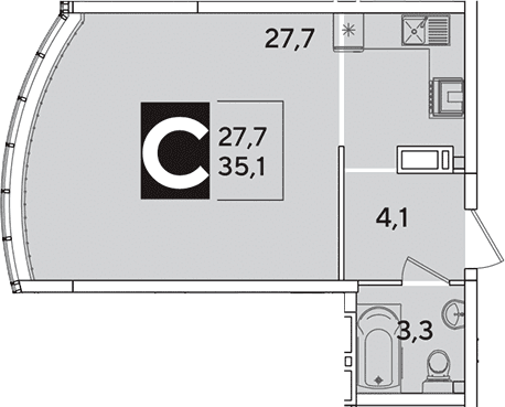 Продается 1-комн. квартира, 35.1 м²