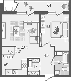 Продается 2-комн. квартира, 44.3 м²