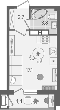 Продается 1-комн. квартира, 23.6 м²