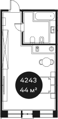 Продается 1-комн. квартира, 43.59 м²