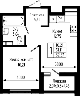 Продается 1-комн. квартира, 31.11 м²