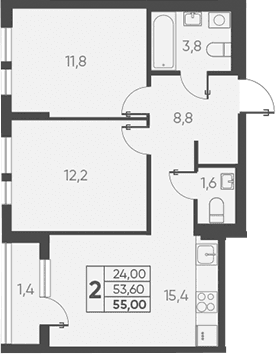 Продается 2-комн. квартира, 53.6 м²