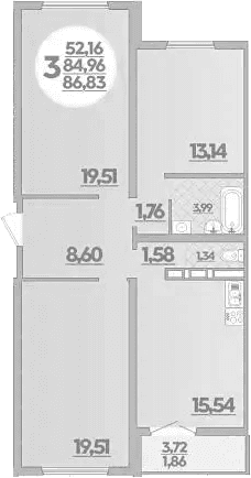 Продается 3-комн. квартира, 84.97 м²