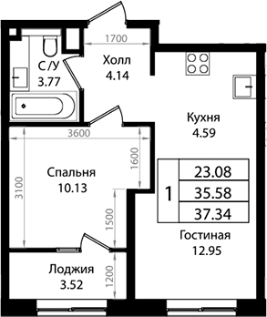 Продается 2-комн. квартира, 35.64 м²