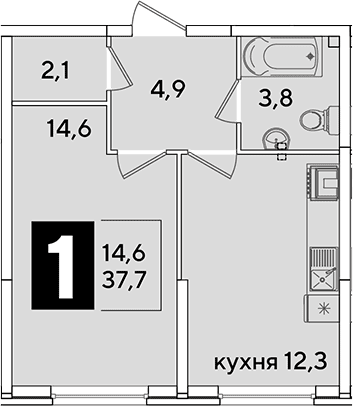 Продается 1-комн. квартира, 37.7 м²